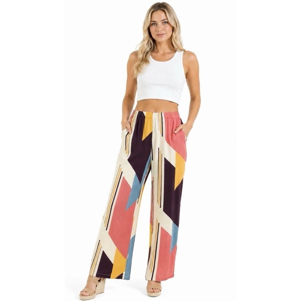 Soft Surroundings Kendall Wide Leg Viscose Pants S Abstract Geometric Pull On